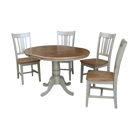 International Concepts Round 36 in Rd Extension Dining Table, 4 San Remo Chairs, Hickory/Stone, 36 W, 48 L, 29.3 in H, Wood K41-36RXT-C10-4